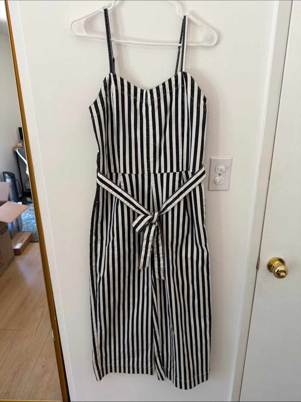Vertical Stripe Midi Jumpsuit with Tie Waist